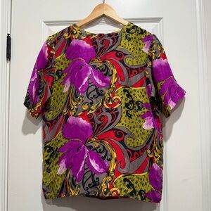 Ingenuelle 100% Silk Vibrant Purple and Red Women's Top Small